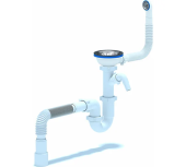 ! персональный сифон Сифон для мойки АНИ Пласт D1042SPVIG 3 1/2 дюйма 40 мм с переливом, гибкой трубой и отводом для стиральной машины