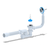 Сифон для ванны АНИ Пласт E256 1 1/2 дюйма регулируемый с переливом и гибкой трубой 40х40/50 мм