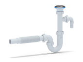 Сифон для раковины АНИ Пласт DB1305 с отводом для стиральной машины и гибкой трубой 32х32 мм