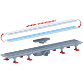 Трап линейный пластиковый АНИ Пласт TLQ1075 DN40 с сухим затвором и матовой решёткой под плитку МОЛ 750х62 мм