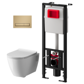 Набор инсталляции 40 см АНИ Пласт WN4 1455 Art с безободковым унитазом, с сиденьем микролифт, золото матовый клавишей WP1455