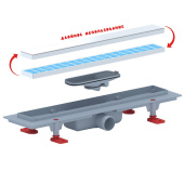 Трап линейный пластиковый АНИ Пласт TLQ1045 DN40 с сухим затвором и матовой решёткой под плитку МОЛ 450х62 мм