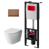 Набор инсталляции 40 см АНИ Пласт WN4 1488 Breeze с безободковым унитазом, с сиденьем микролифт, медь матовый клавишей WP1488