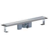 Трап линейный из нержавеющей стали АНИ Пласт TLZ2465G DN50 с комбинированным затвором глянцевой решёткой Бимс 650х65 мм