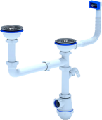 Сифон для мойки АНИ Пласт Грот A7500SP 3 1/2 дюйма 40 мм двойной с гибким переливом и отводом для стиральной машинки