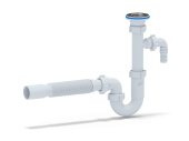 Сифон для раковины АНИ Пласт DB1310 1 1/4 дюйма 32 мм прямоточный с отводом для стиральной машины и гибкой трубой 32х40 мм