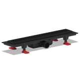 Трап линейный пластиковый АНИ Пласт TL1245BL выпуск 40 мм решётка Риф чёрная нержавеющая сталь 450 мм