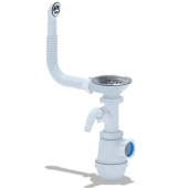 Сифон для мойки АНИ Пласт Грот A1042SP 3 1/2 дюйма 40 мм с гибким переливом и отводом для стиральной машины