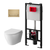 Набор инсталляции 50 см АНИ Пласт WN5 1455 Breeze с безободковым унитазом, с сиденьем микролифт, золото матовый клавишей WP1455