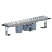 Трап линейный из нержавеющей стали АНИ Пласт TLZ2445G DN50 с комбинированным затвором глянцевой решёткой Бимс 450х65 мм