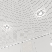 Потолок реечный Cesal B19 Жемчужно-белый с металлической полосой 100х3000 мм