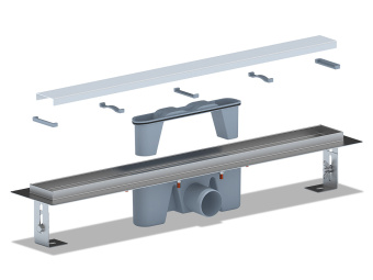 Трап линейный из нержавеющей стали АНИ Пласт TL2165M выпуск 50 мм решётка Штиль матовая 650 мм
