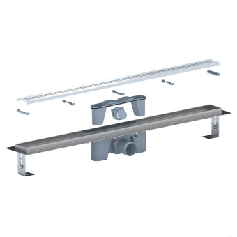 Трап линейный из нержавеющей стали АНИ Пласт TLZ2285G DN50 с комбинированным затвором глянцевой решёткой Риф 850х65 мм