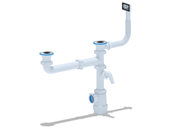 Сифон для мойки АНИ Грот A7200S двойной смещенный с отводом для стиральной машины и гибким переливом 1 1/2 дюйма 40 мм