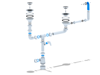 Сифон для мойки АНИ Пласт Грот A3700 3 1/2 дюйма 40 мм двойной разноуровневый с жестким переливом и отводом для стиральной машины