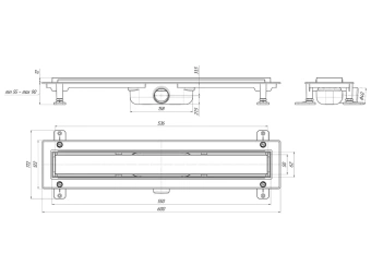 Трап линейный пластиковый АНИ Пласт TL1055 выпуск 40 мм решётка МОЛ под плитку 550 мм