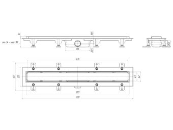 Трап линейный пластиковый АНИ Пласт TL1165G выпуск 40 мм решётка Штиль глянцевая нержавеющая сталь 650 мм