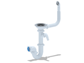 Сифон для мойки АНИ Пласт D1042S 3 1/2 дюйма 40 мм прямоточный с переливом и отводом для стиральной машины