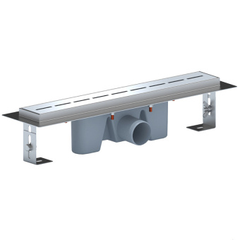 Трап линейный из нержавеющей стали АНИ Пласт TLZ2545G DN50 с комбинированным затвором и глянцевой решёткой Киль 450х65 мм