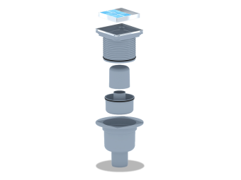Трап вертикальный регулируемый АНИ Пласт TA5902 выпуск 50 мм с решеткой из нержавеющей стали 100х100 мм под плитку