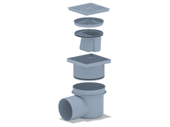 Трап для душа АНИ Пласт TQ1610 DN110 горизонтальный регулируемый с сухим затвором и решёткой из пластика 150х150 мм