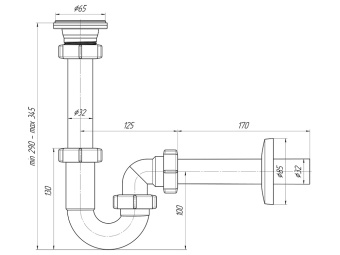 Сифон для раковины АНИ Пласт DB1003 1 1/4 дюйма 32 мм с прямой трубой 32 мм