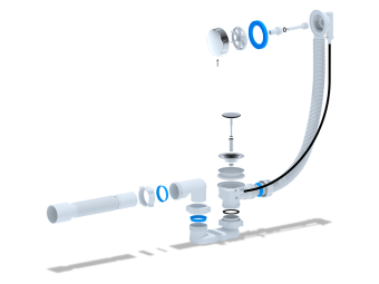Перелив полуавтомат с плоским сифоном АНИ Пласт EM602 780 мм с гибкой трубой 375х40х50 мм