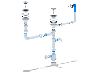 Сифон для мойки АНИ Пласт Грот A7700 3 1/2 дюйма 40 мм двойной разноуровневый с жестким переливом и отводом для стиральной машины