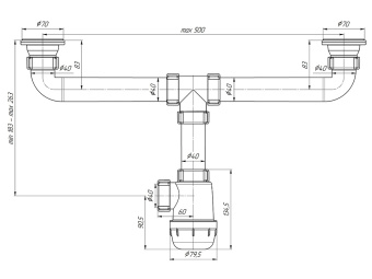 Сифон для мойки АНИ Пласт Грот A3000 1 1/2 дюйма 40 мм двойной