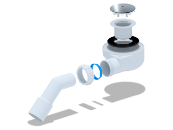 Сифон для душевого поддона АНИ Пласт E451C 1 1/2 дюйма 50 мм высота 53 мм с переходной трубой 45 градусов 40х50 мм хром