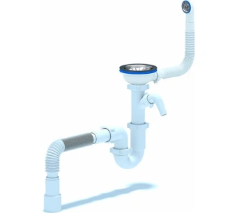 ! персональный сифон Сифон для мойки АНИ Пласт D1042SPVIG 3 1/2 дюйма 40 мм с переливом, гибкой трубой и отводом для стиральной машины