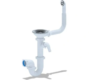 Сифон для мойки АНИ Пласт D1042SP 3 1/2 дюйма 40 мм прямоточный с переливом и отводом для стиральной машины