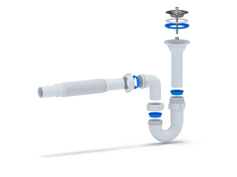 Сифон для раковины АНИ Пласт DB2005 1 1/4 дюйма 32 мм прямоточный слитым выпуском и гибкой трубой 32х32 мм