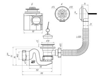 Сифон для ванны АНИ Пласт Бриг E650 1 1/2 дюйма с переливом