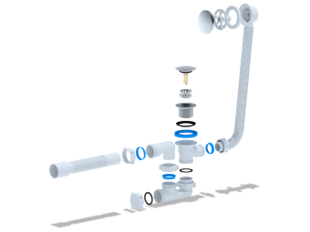 Сифон для ванны АНИ Пласт EC255GS 1 1/2 дюйма 40 мм клик-клак гиб с сеткой с переливом и гибкой трубой 40х50 мм