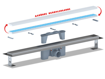 Трап линейный из нержавеющей стали АНИ Пласт TL2085 выпуск 50 мм под плитку 850 мм