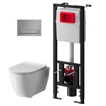 Набор инсталляции 40 см АНИ Пласт WN4 1411 Art с безободковым унитазом, с сиденьем микролифт, хром матовый клавишей WP1411
