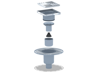 Трап для душа АНИ Пласт THZ5712 DN50 высокий вертикальный регулируемый с комбинированным затвором и решёткой из нержавеющей стали 150х150 мм
