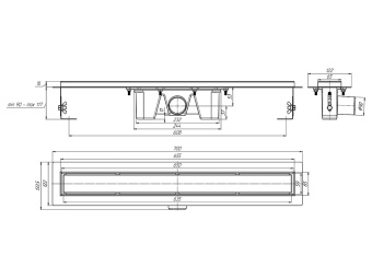 Трап линейный из нержавеющей стали АНИ Пласт TL2165M выпуск 50 мм решётка Штиль матовая 650 мм