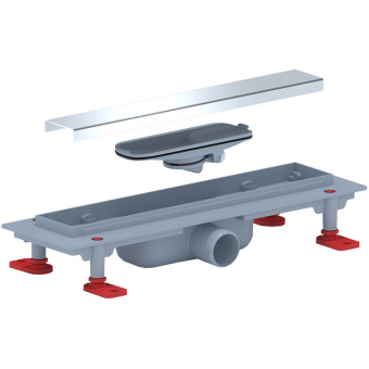 Трап линейный пластиковый АНИ Пласт TLQ1135G DN40 с сухим затвором и глянцевой решёткой Штиль 350х62 мм