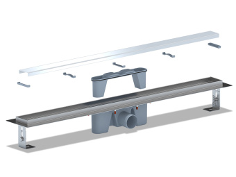 Трап линейный из нержавеющей стали АНИ Пласт TL2185G выпуск 50 мм решётка Штиль глянцевая 850 мм