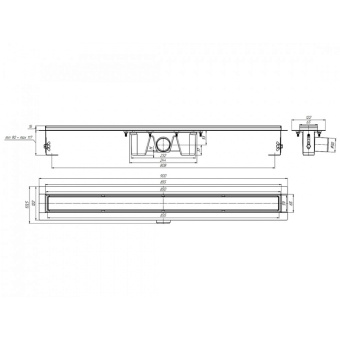 Трап линейный из нержавеющей стали АНИ Пласт TLZ2085 DN50 с комбинированным затвором матовой решёткой под плитку МОЛ 850х65 мм