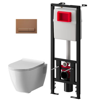 Набор инсталляции 40 см АНИ Пласт WN4 1488 Art с безободковым унитазом, с сиденьем микролифт, медь матовая WN4 1488 Art