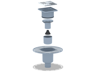Трап для душа АНИ Пласт THZ5714 DN50 высокий вертикальный регулируемый с комбинированным затвором и решёткой из нержавеющей стали 120х120 мм