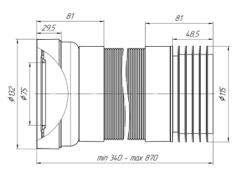 Удлинитель гибкий для унитаза АНИ Пласт K728R выпуск 110 мм 340-870 мм