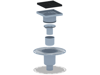 Трап вертикальный регулируемый АНИ Пласт THA5716 выпуск 50 мм с решеткой из чугуна 150х150 мм