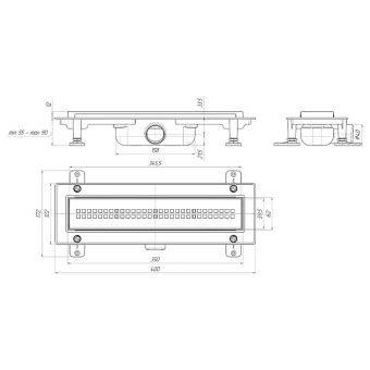 Трап линейный пластиковый АНИ Пласт TLQ1235M DN40 с сухим затвором и матовой решёткой Риф 350х62 мм