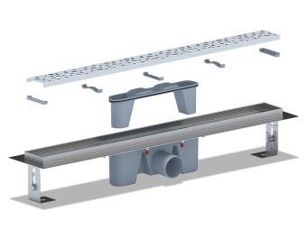 Трап линейный из нержавеющей стали АНИ Пласт TL2365M выпуск 50 мм решётка Бриз матовая 650 мм