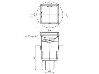 Трап для душа АНИ Пласт TQ5902 DN50 горизонтальный регулируемый с сухим затвором и решёткой из нержавеющей стали 100х100 мм под плитку