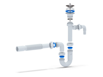 Сифон для раковины АНИ Пласт DB1310 1 1/4 дюйма 32 мм прямоточный с отводом для стиральной машины и гибкой трубой 32х40 мм